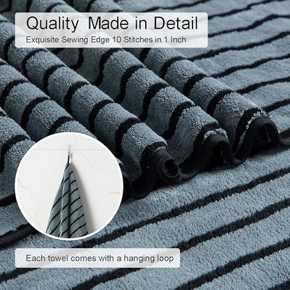 8 Pcs Grayish Blue Cabana Stripe Large Bath Towel Oversized Bath Sheet-2