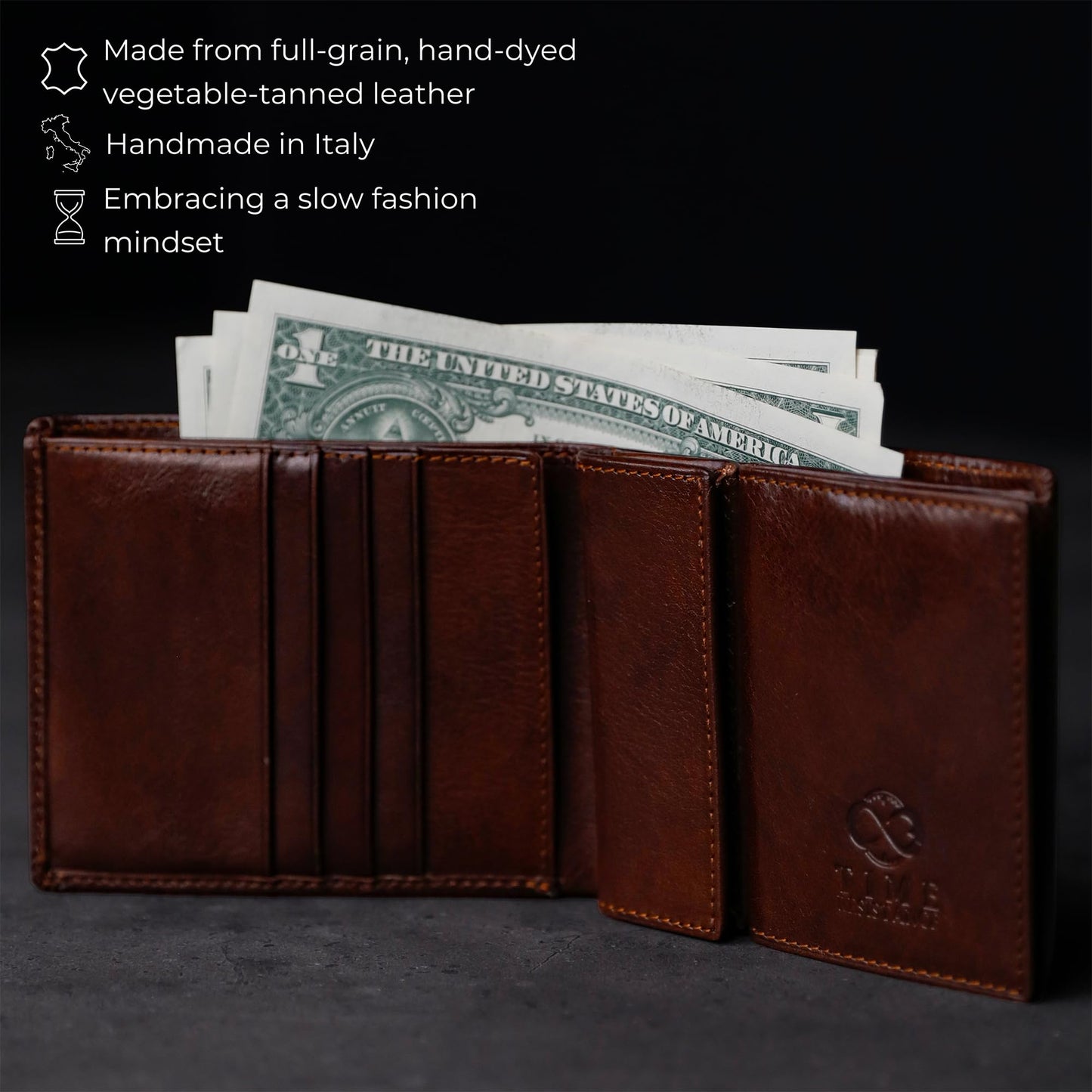 Time Resistance Leather Men's Wallet - Minimalist Wallet Design with Credit Card Holder, Magnetic Coin Holder, and Cash Slots (Brown)