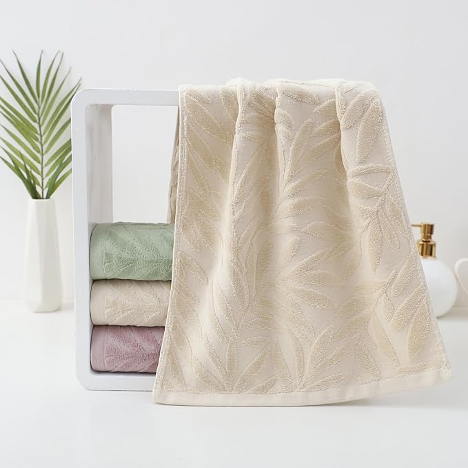 Pidada Hand Towels Set of 4 Leaf Pattern 100% Cotton Absorbent Soft Decorative