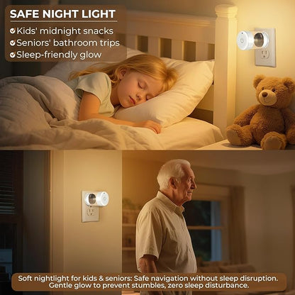 LED Night Lights,Dimmable Night Lights Plug into Wall with Dusk to Dawn Sensor,Touch Control 3-Color Temperature (3000K/4000K/5000K),Adjustable Brightness 100%-10%, for Bathroom,Nursery,Hallway,2 Pack
