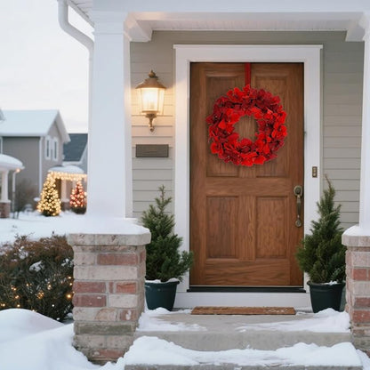 Christmas Wreath, 22-24 Inch Red Amaryllis Floral Wreath for Front Door, Winter Wreath Indoor Outdoor Holiday Decorations for Christmas Winter-unlit