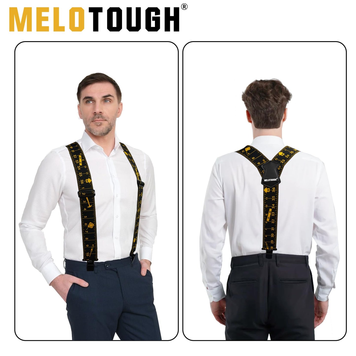 MELOTOUGH Men's Suspenders,Y Back Suspenders,2 Inch Wide Suspenders,Clip On Suspenders for Men,Tape Measure Suspenders,Men Suspenders for Jeans,Work Suspenders for Men,Suspender for Men Big and Tall