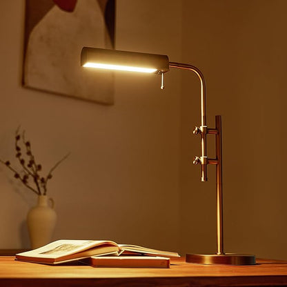 VONLUCE Rustic Desk Lamp, Adjustable Industrial Style Metal Table Lamp, 3 Color Temperatures LED Reading Lamp for Living Room Bedroom Office, Antique Gold