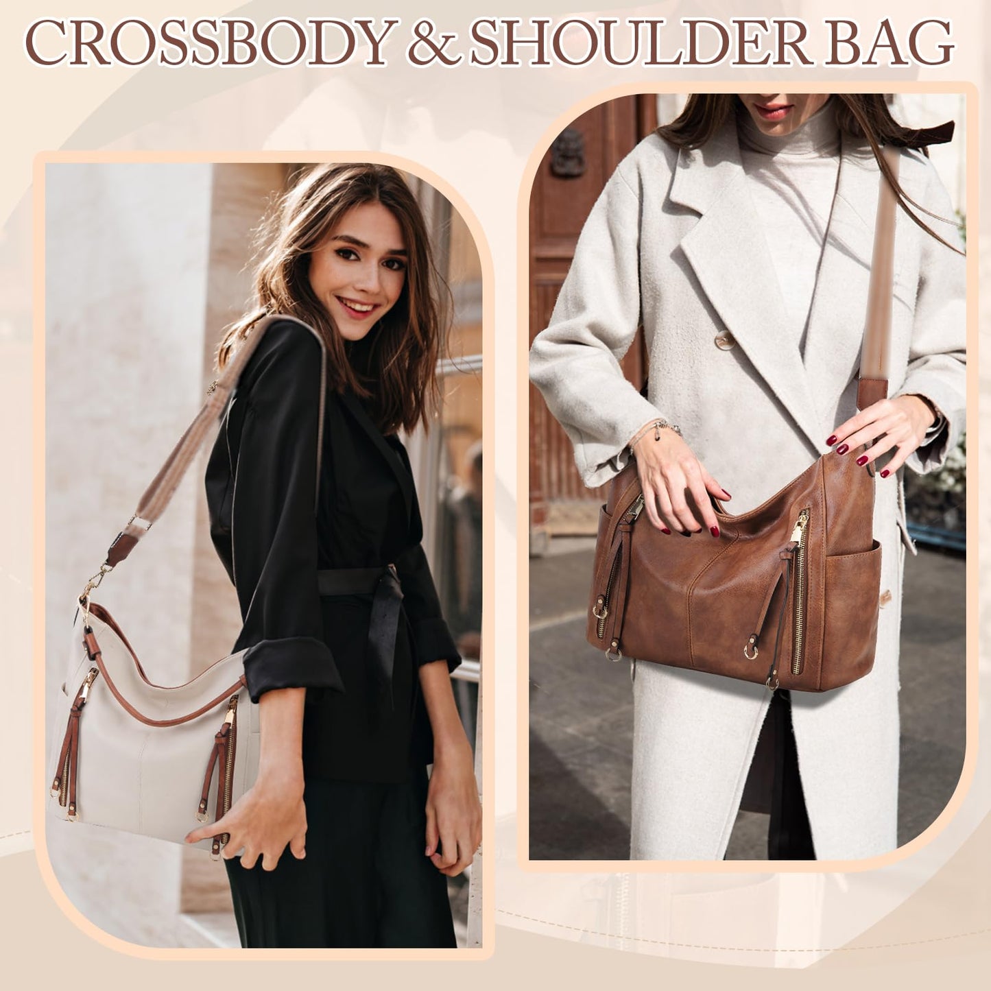 Chase Chic Hobo Bag for Women Handbags Purse Stylish with Detachable Strap Large Boho Shoulder Bag Crossbody for Ladies Easy to Clean,Working,Travel,Business(Brown)