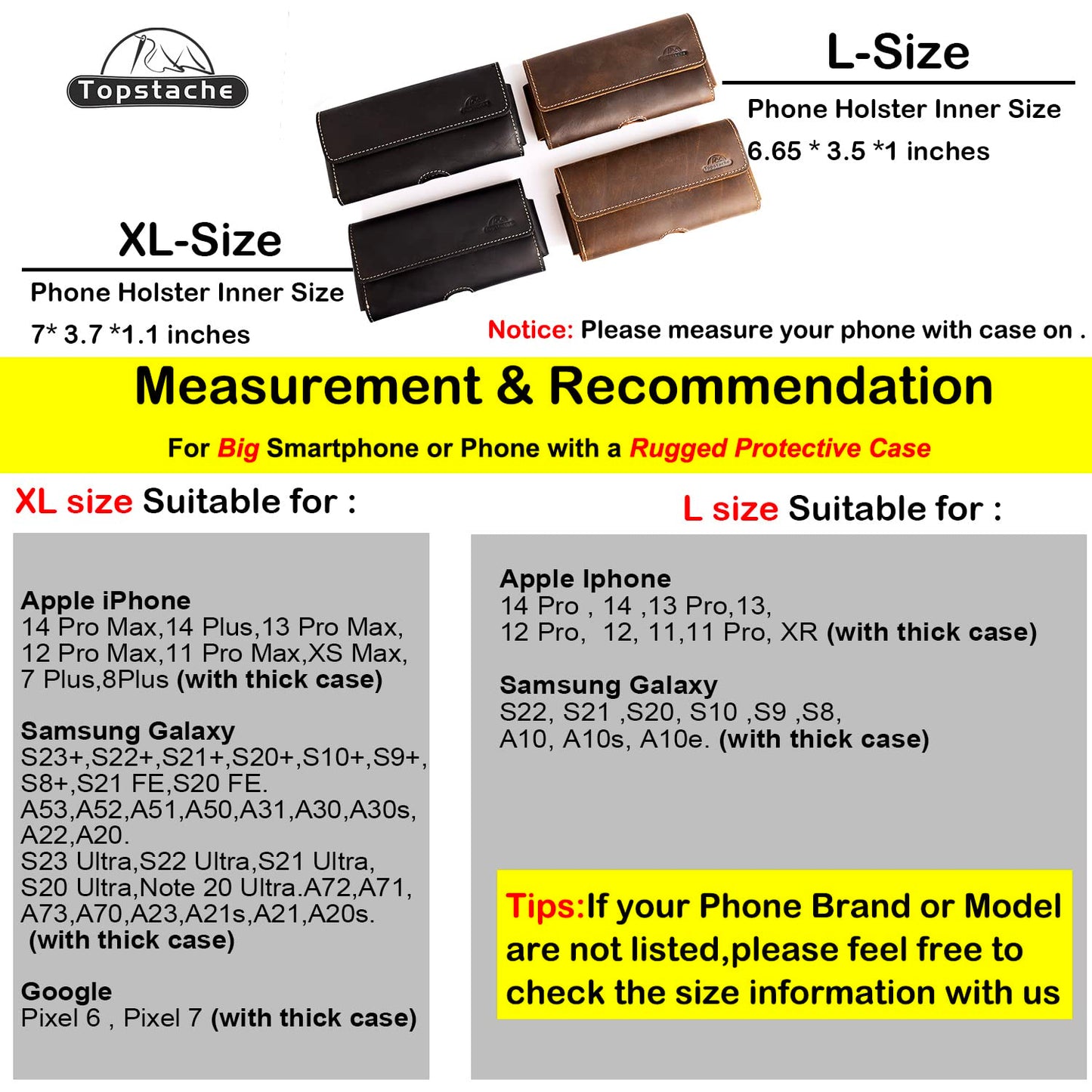 Topstache Belt Clip Leather Phone Holster,Two Pockets Cell Phone Pouch, Leather Card Holder,Wallet for Cash and Phone, Phone Pouch for iPhone 14 Pro,iPhone 14,S22 with Magnetic Closure,L,Darkbrown
