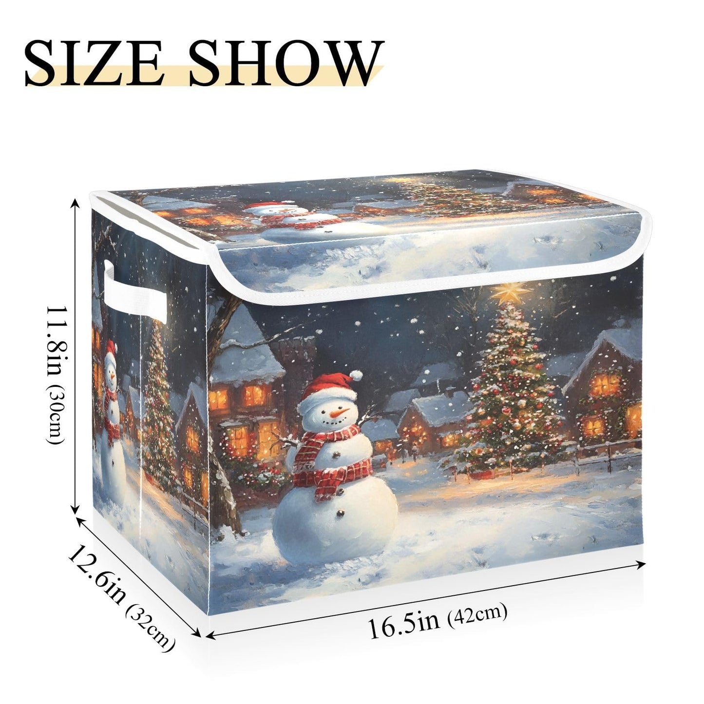 Bolaz Storage Bins with Lids and Handles,Snowman House Christmas Storage Box Storage Basket with Cover Collapsible Organizer Containers for Home Closet, Shelves