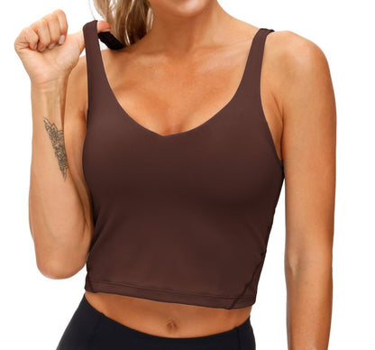 Women’s Longline Sports Bra Wirefree Padded Medium Support Yoga Bras Gym Running Workout Tank Tops Red Brown