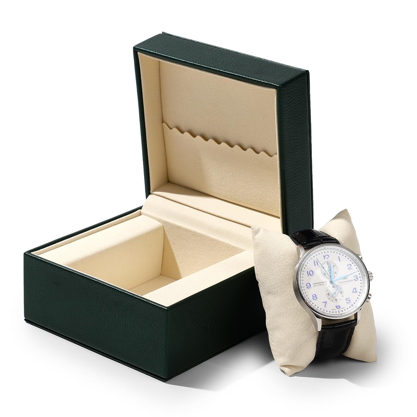 Papten PU Leather Single Watch Box Microfiber Interior Watch Travel Case Wristwatch Holder Storage Box With Removable Pillow (Green)