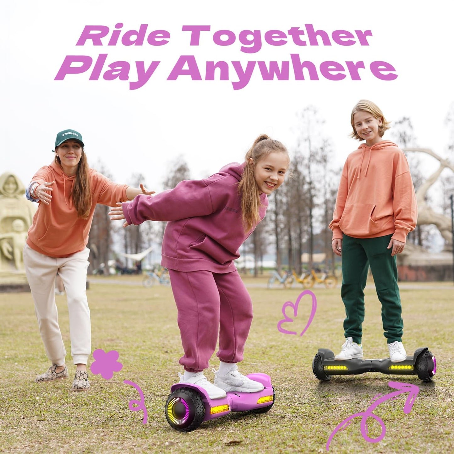Gyroor Self Balancing Scooter New G13 All Terrain Balancing Scooter with LED Lights, Self Balancing Off Road with Bluetooth for Kids ages 6-12 and Adults-Pink