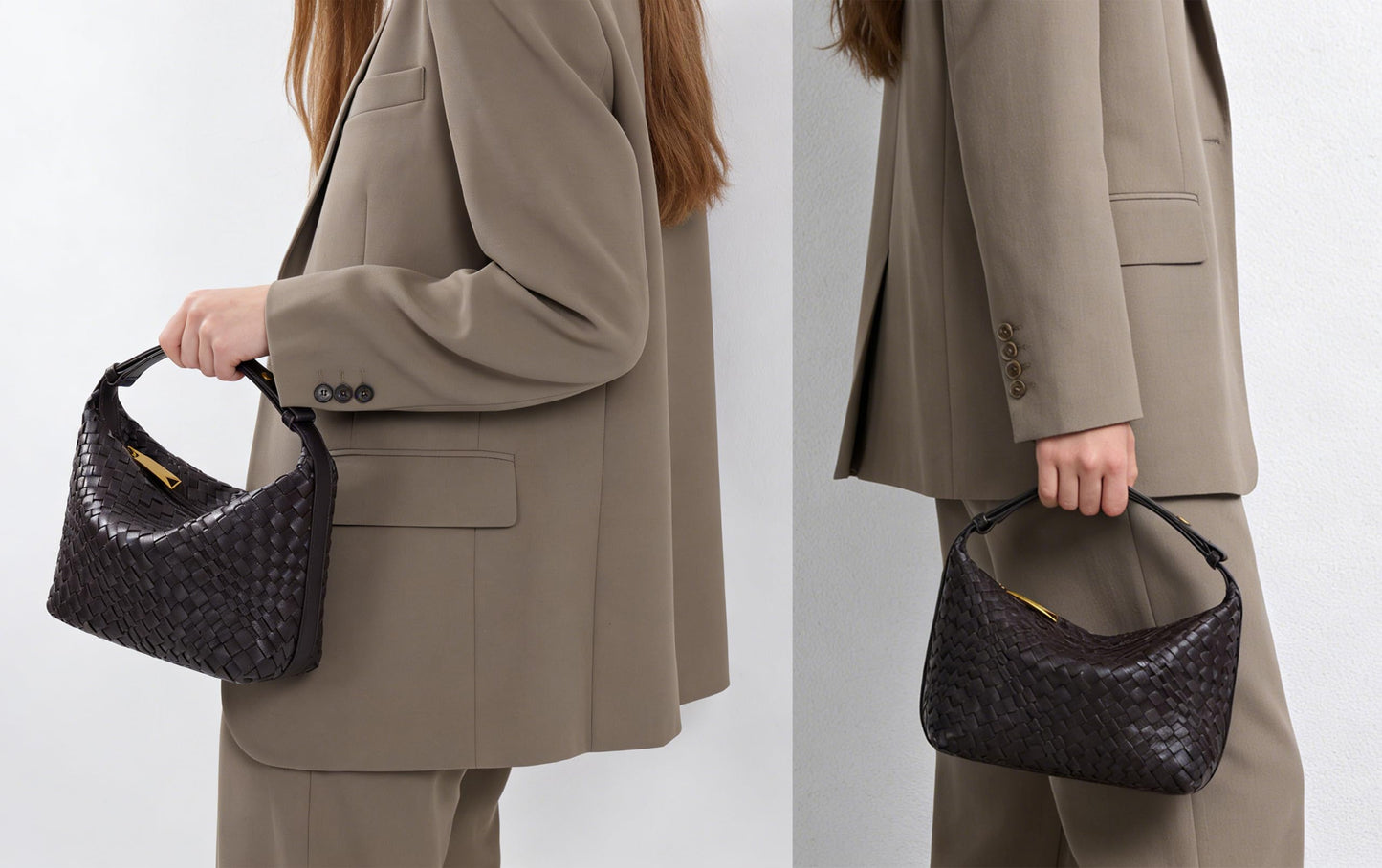 Woven Vegan Leather Tote Bag for Women, Soft Leather Shoulder Bag, Top Handle Handbag Clutch Purse, Coffee
