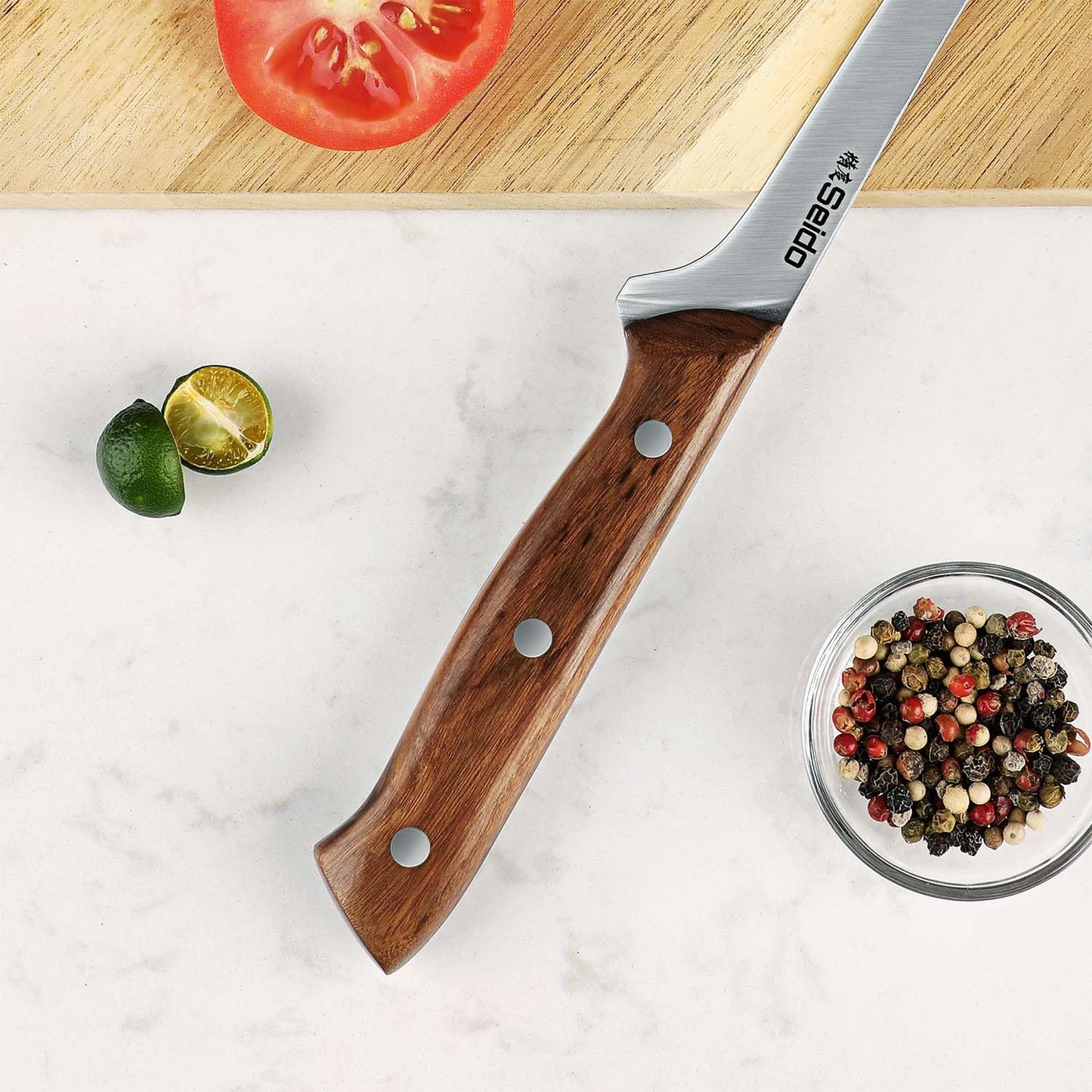 Seido Knives Caveman 7.5" Fillet Knife – Flexible Stainless Steel Blade with Rosewood Handle & Leather Sheath