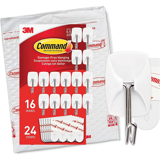Command Small Wire Toggle Hooks, 16 Hooks and 24 Command Strips, Damage-Free Hanging Wall Hooks with Adhesive Strips, No Tools Adhesive Hooks for Hanging, Organization and Storage, Holds up to 0.5 lb