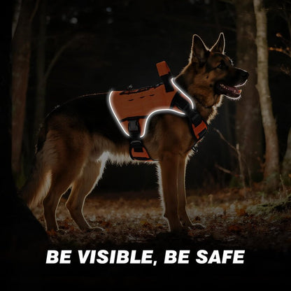 WINGOIN Orange Tactical Dog Harness for Large Dogs, Heavy Duty No Pull Dog Harness with Handle, Adjustable Reflective Military K9 Big Pet Vest for Husky, Doberman, Walking, Training, Hunting (XL)