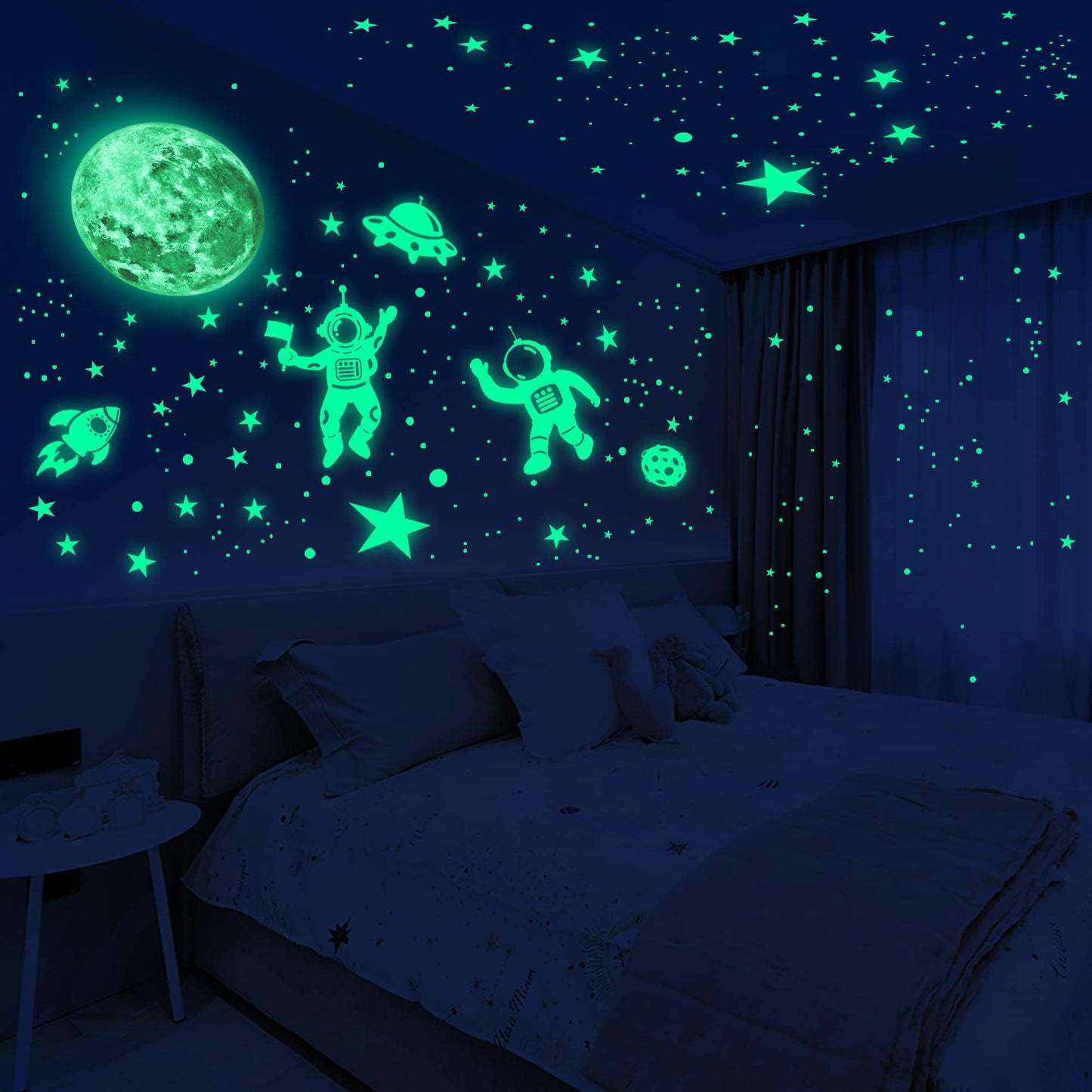 Glow in The Dark Stars for Ceiling Glow in The Dark Moon and Space Wall Decals Luminous Astronaut Universe Planet Galaxy Wall Stickers Outer Space Decal for Kids Boys Girls Bedroom Christmas Gift