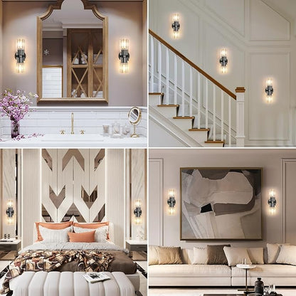 Crystal Wall Sconces Set of Two, 13'' Modern Brass Sconces Lighting with K9 Crystal Lampshade, Indoor Large Brass Wall Light Fixtures for Living Room Bathroom Hallway Stairs Bedroom