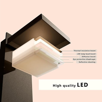 Outdoor Dusk to Dawn Exterior Light Fixture Wall Sconce Modern Style 800LM 13W Waterproof Rustproof Aluminum Glass Shade Porch Lantern Garage Garden Patio Matte Black Lamp