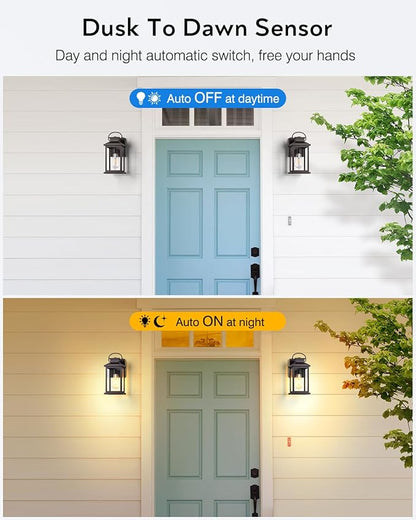 VIANIS Outdoor Porch Lights for House, Farmhouse Oil Rubbed Bronze Gold Trim Exterior Light Fixtures Wall Mount Sconce, Anti-Rust Dusk to Dawn Outdoor Lighting Lantern for Garage, Front Patio, 2-Pack