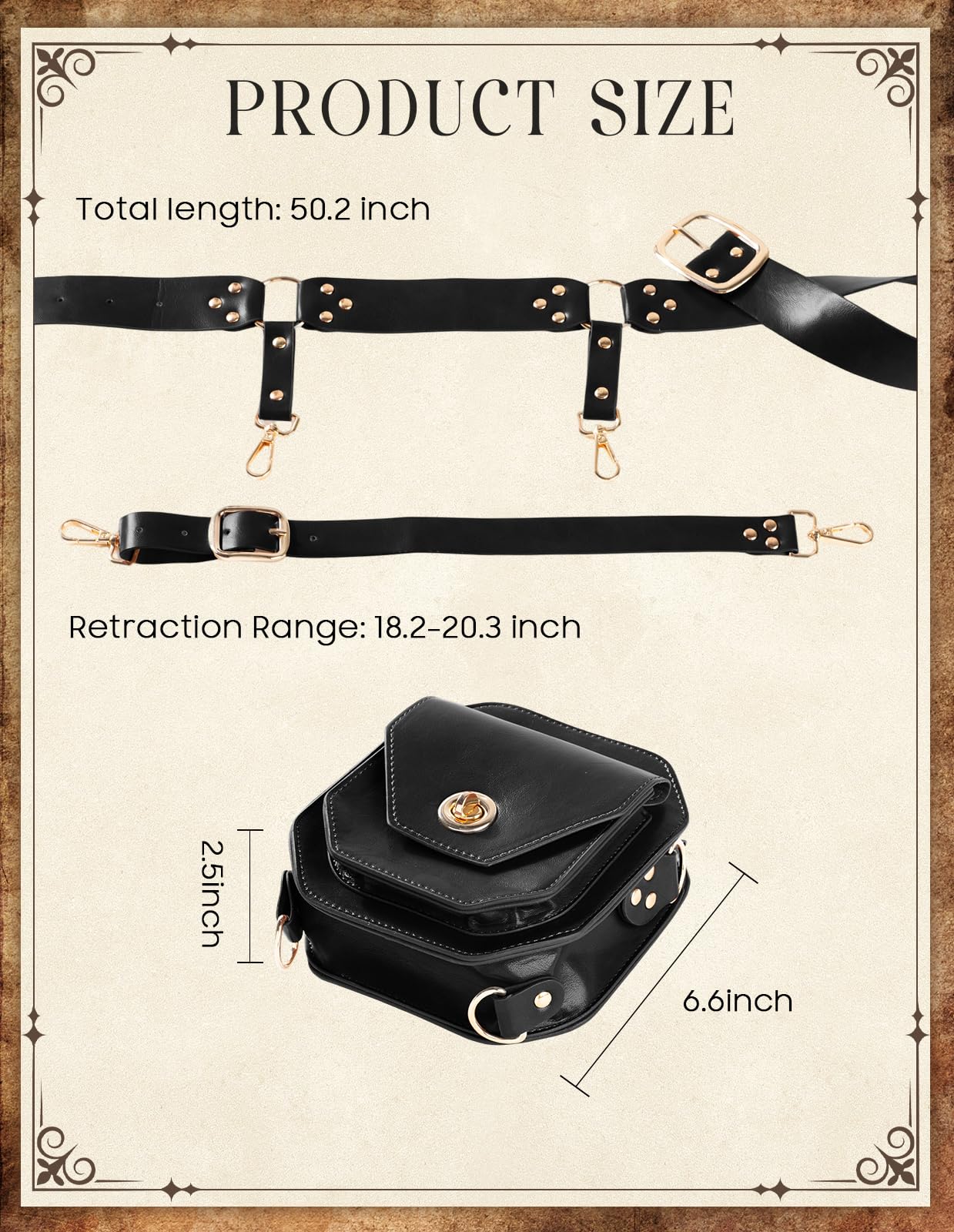 Scarlet Darkness Renaissance Accessories, PU Leather Belt Pouch Waist Bag, Medieval Knight Bags for Halloween Cosplay Costume