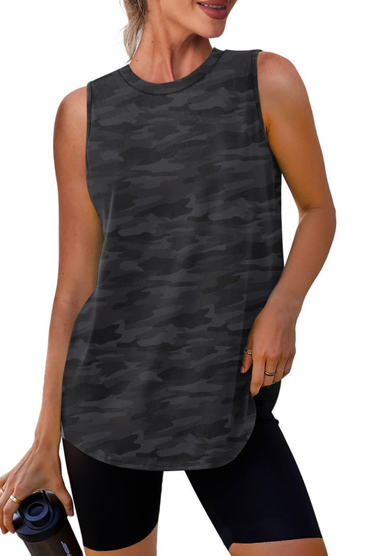 Women's Workout Tank Tops Racerback Athletic Yoga Tops Loose Fit Sleeveless Running Gym Sports Shirts for Women Black White XXL
