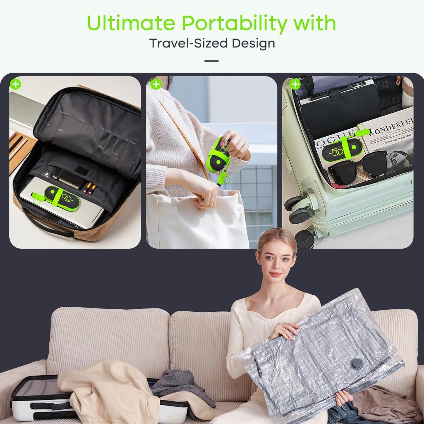 Vacbird Vacuum Bags for Travel with USB Electric Pump, 15 Pack Carry-on Size Compression Packing for Luggage and Suitcase, Space Saver Bags for Clothes and Clothing Travel