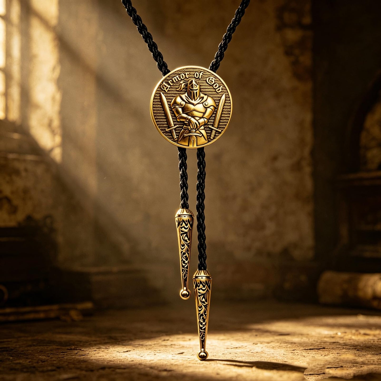 JPJZY Knights Templar Bolo Tie for Men Put on The Full Armor of God Necktie Unique Religious Warrior Theme Accessory for Cowboy (Style 9 - Bronze)