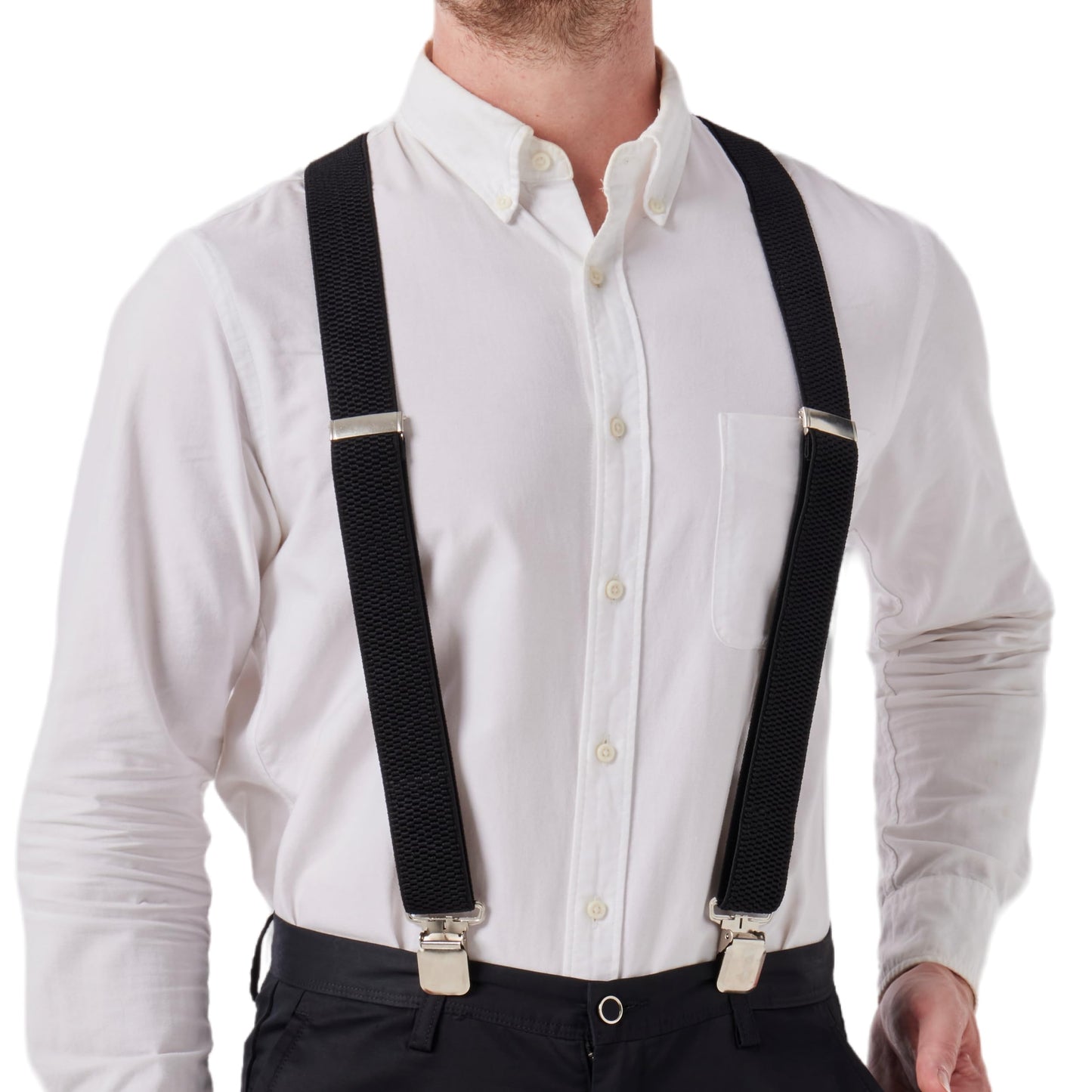 LazarsSpace Heavy Duty Suspenders for Men X Type 4 Clips 1 1/2" Wide Straps Black