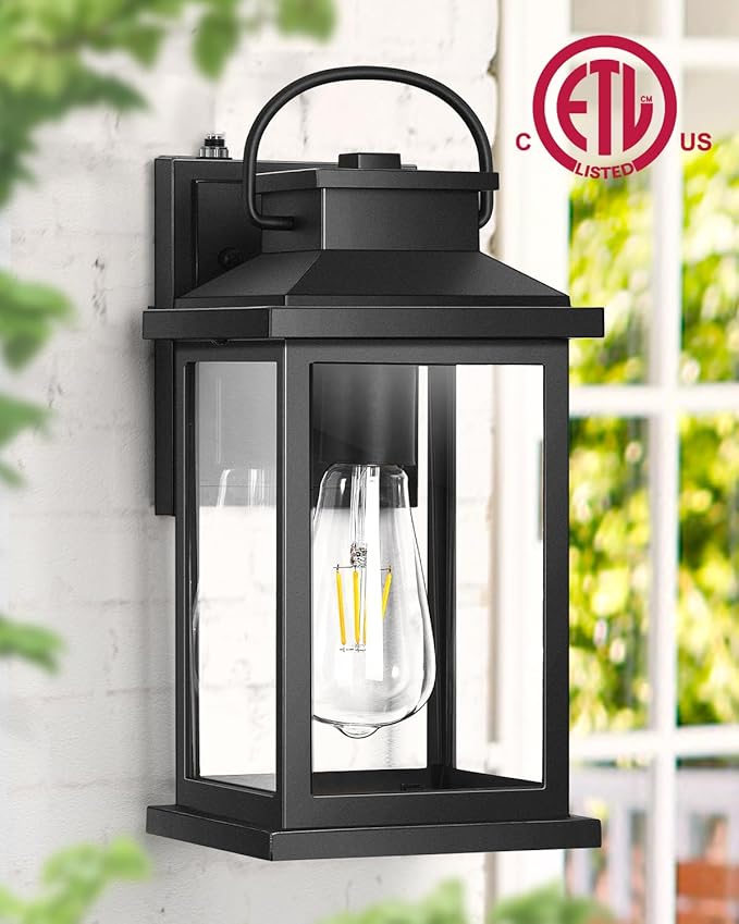 VIANIS Porch Lights - Black Dusk to Dawn Exterior Wall Sconce Lanterns for House, Front Porch, Anti-Rust Waterproof Outdoor Garage Lights