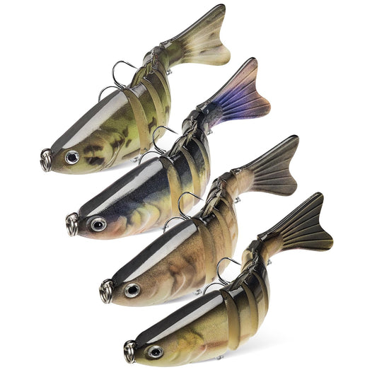 4Pcs Multi-Jointed Swimbait Fishing Lures, Lifelike Segmented Bass Lures with Treble Hooks, Slow Sinking Hard Bait for Freshwater Saltwater, Trout Pike Walleye Fishing Tackle for Anglers (A)