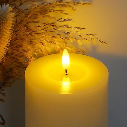 4" x10" Flameless Flickering Remote Ivory Candles with Candle Grease and Timer, LED Battery Operated Fake Real Wax 3D-Wick Pillar Candles, Pack of 1