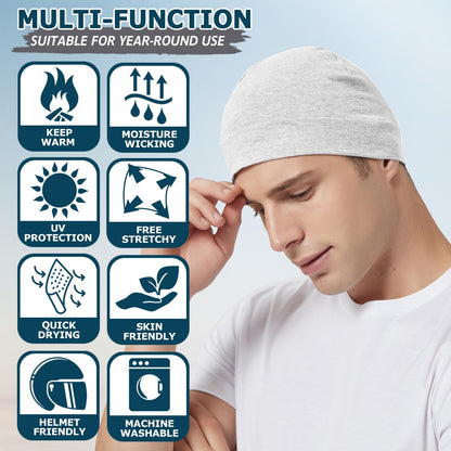 100% Cotton Skull Caps Beanie Sleeping Hats for Men Women 4-Pack Multi