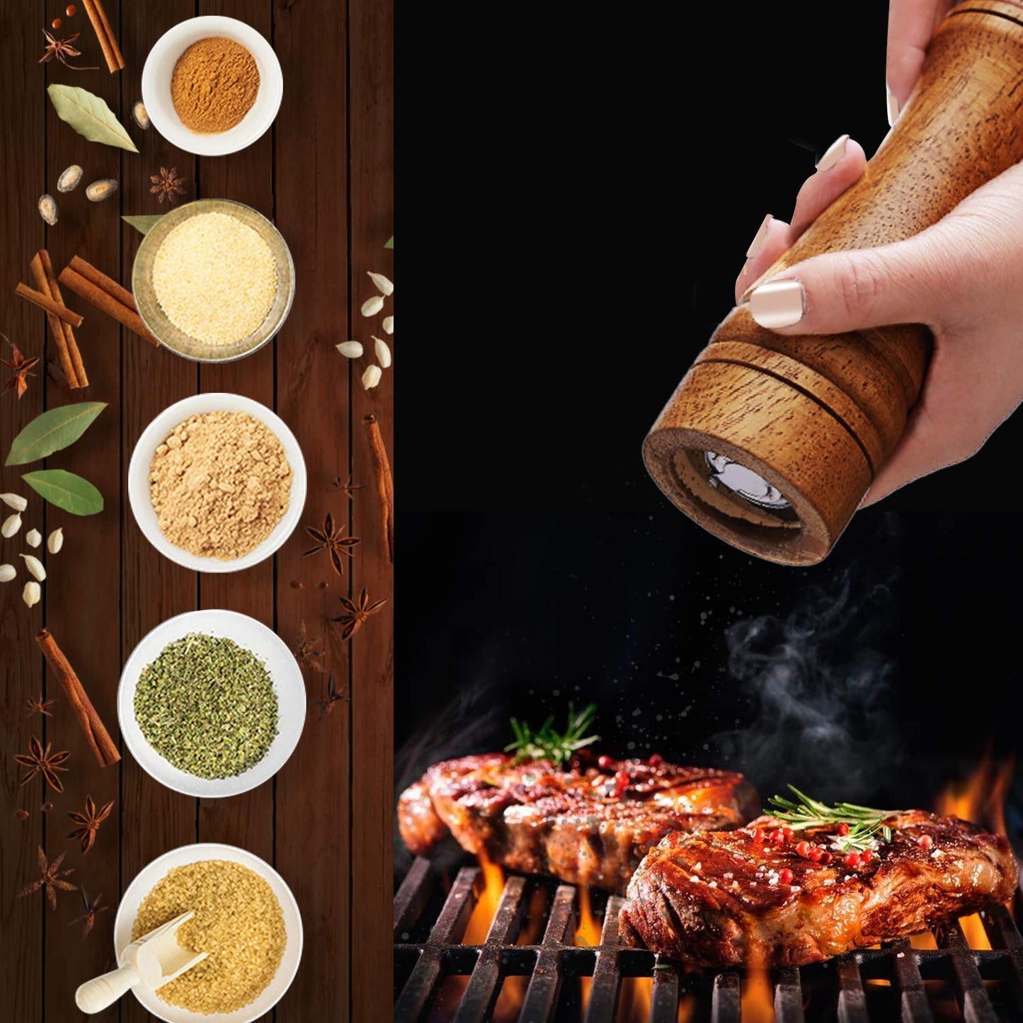 Gulex® Wood Pepper Grinder Pepper Mill,Adjustable Coarseness 8 Inch Wooden Peppermill, Ceramic Grinding Mechanism Salt Mill Refillable (1 pack)