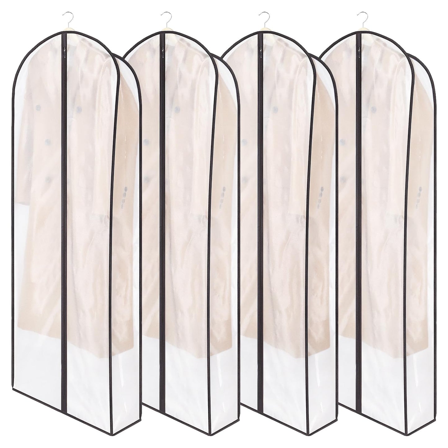 Zilink Breathable Leather Jacket Coat Storage Bags 60” Dress Bags for Gowns Long Dust Covers for Hanging Clothes with 7" Gussted Wrinkle Free for Leather Jacket Fur Coat Puffy Dress Storage, Set of 4