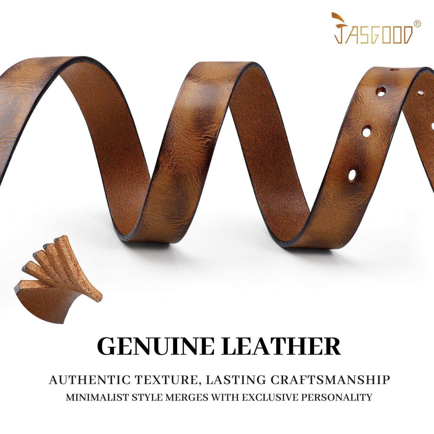 JASGOOD Women Belt Genuine leather Belt with Bronze Buckle,Ladies Full Grain Leather Belt for Jeans Pants,Brown