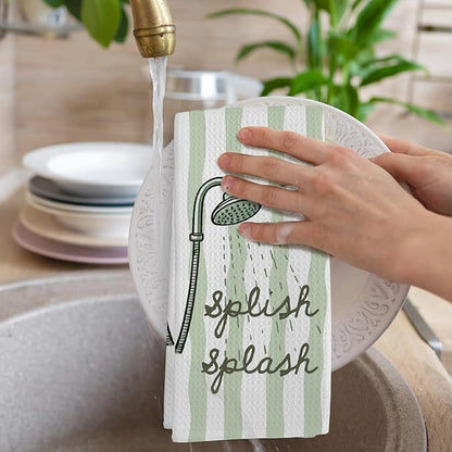 Sage Green Hand Towels for Bathroom Set of 2, Splish Splash Bathtub Dish Tea