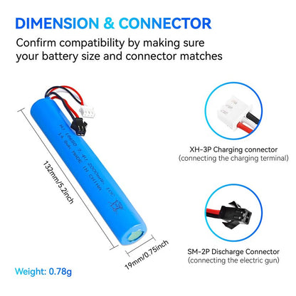 RunCam 7.4V 2000mAh Battery for Splatter Ball Gun Gel Bead Blaster Airsoft: 2 Pack Rechargeable Replacement Batteries with USB Charging Cable SM2P Plug Compatible with Splatrball SRB1200 400 400-SUB
