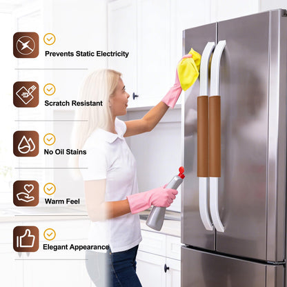 uxcell 4Pcs Refrigerator Door Handle Covers, PU Leather Kitchen Appliance Handle Protector, Anti-Static Fridge Handle Cover Keep Your Microwave Oven Dishwasher Clean, Brown