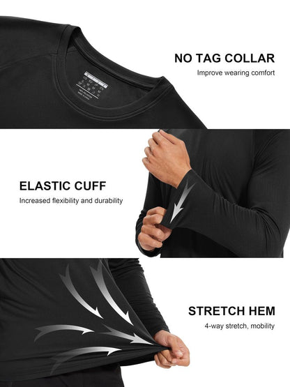 MAGCOMSEN Shirts for Men Long Sleeve UV Shirts Sun Shirts Swim Shirt Rashguard Workout UPF 50 Shirts Black,3XL