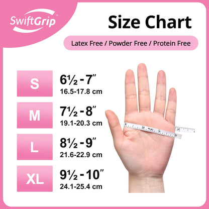SwiftGrip Nitrile Exam Gloves, 4 Mil, Medium, Cherry Blossom, Food Safe Gloves Disposable Latex Free, Powder Free for Cleaning Supplies, Esthetician, Hair Dye, Tattoo Supplies (Box of 50)