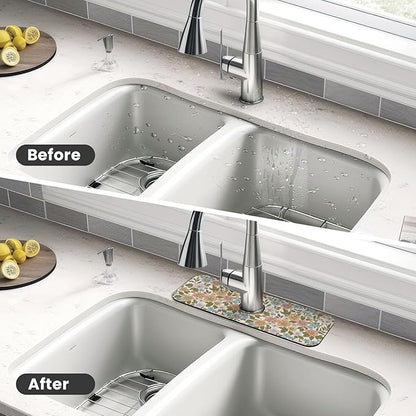 Faucet Draining Mat For Kitchen Sink, Colorful Flowers Floral Diatom Mud