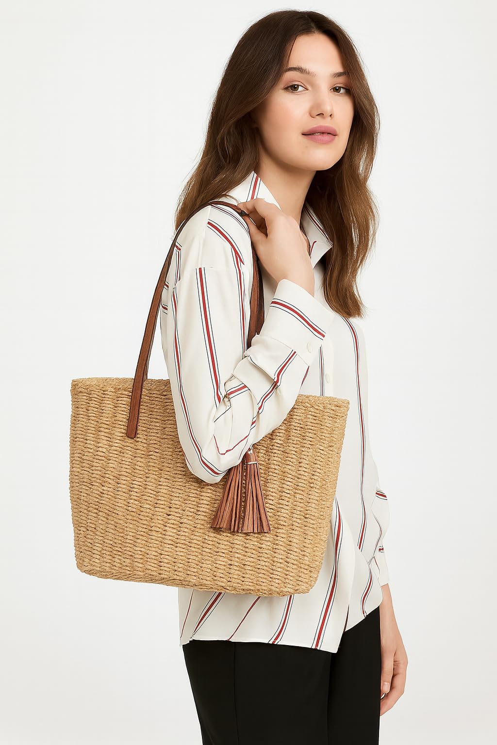 YXILEE Straw Bags For Women | M Size Travel Straw Totes Bag Woven Summer Handmade Shoulder Bag Handbag