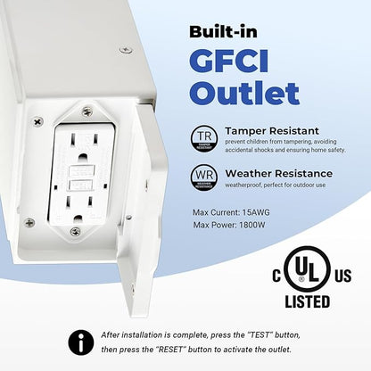 Outdoor Porch Light with GFCI Outlet, White Exterior Lighting Fixtures Wall Mount, Motion Sensor Outdoor Wall Sconce, Anti-Rust Coach Lights for Garage, Modern Patio Lantern Lights for House