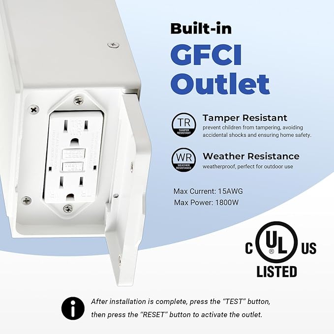 Outdoor Wall Light with GFCI Outlet, 2-Pack Motion Sensor Exterior Lighting Fixtures Wall Mount, White Front Porch Lantern Wall Sconce, Outdoor Garage Lights with Adjustable Sense Range