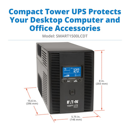 Tripp Lite SMART1500LCDT 1500VA 900W UPS Battery Back Up, AVR, LCD Display, Line-Interactive, 10 Outlets, 120V, USB, Tel & Coax Protection, 3 Year Warranty & Dollar 250,000 Insurance Black