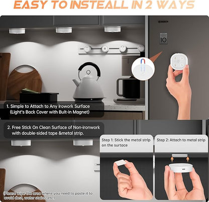 3PCS Motion Sensor Step Light, Wireless Rechargeable Puck Lights with Remote, Under Cabinet Lights with 3 Colors&RGB, Magnet Stick on Light for Closet, Hallway, Stairway, Bathroom, Bedroom, Kitchen
