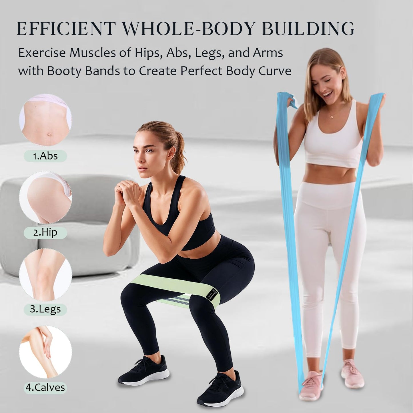Wide Fabric Resistance Bands for Working Out, 3 Level Non-Slip Exercise Booty Bands for Women & Men Leg and Glutes with Hair Ties and Tape Measure - for Home Gym Workout, Yoga, Pilates