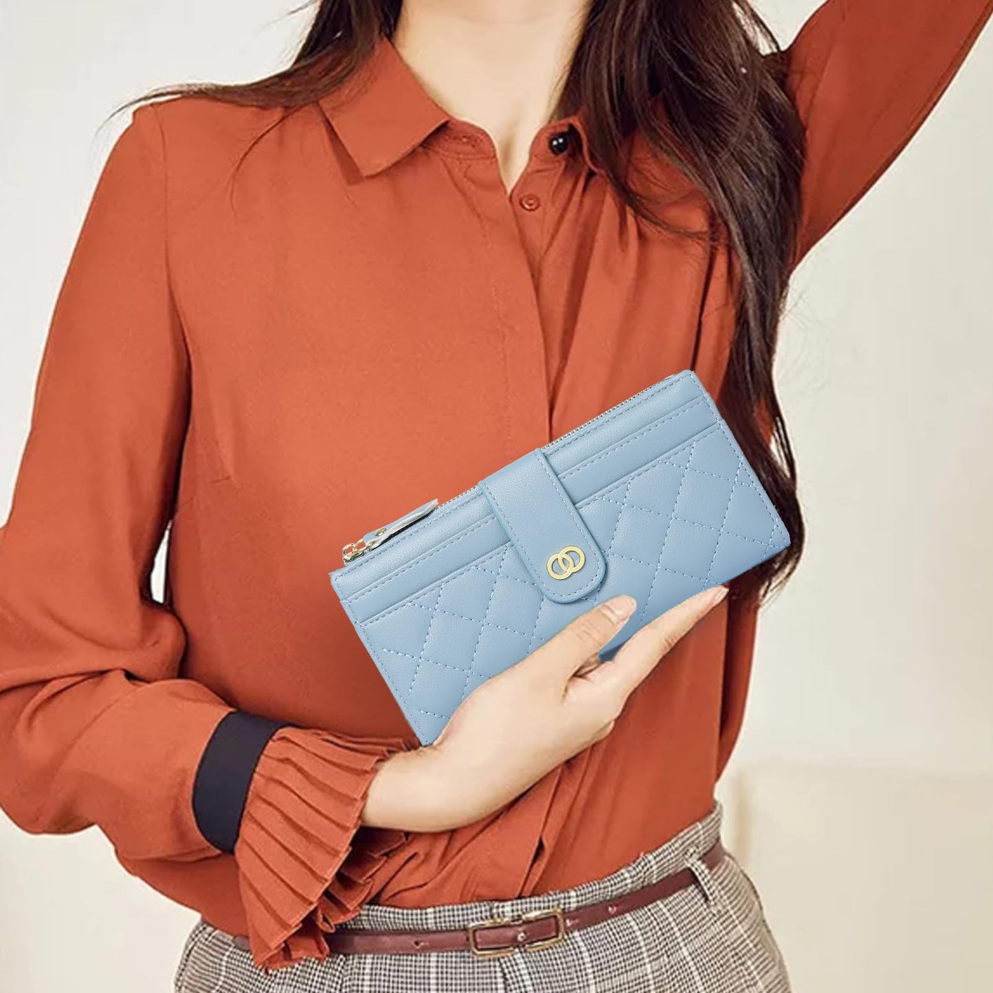 RNIEGA Womens Wallet Slim Rfid Blocking Bifold Leather Credit Card Wallets for Women Clutch with Zipper Coin Pocket