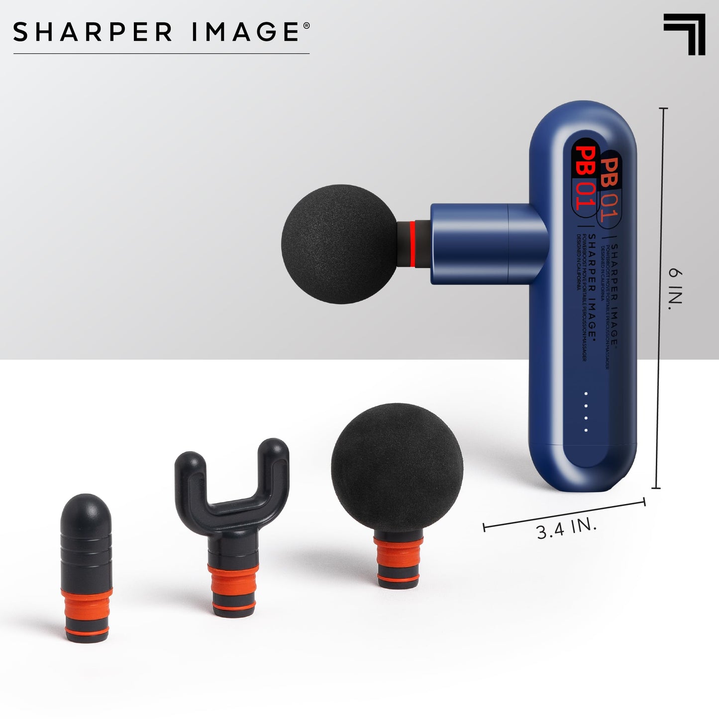 Sharper Image Percussion Massage Gun, Powerboost Move, Lightweight & Portable, 4 Attachments, 4 Speeds, Full Body Back & Shoulder Massager for Deep Tissue Muscle Recovery, Pain Relief & Soreness