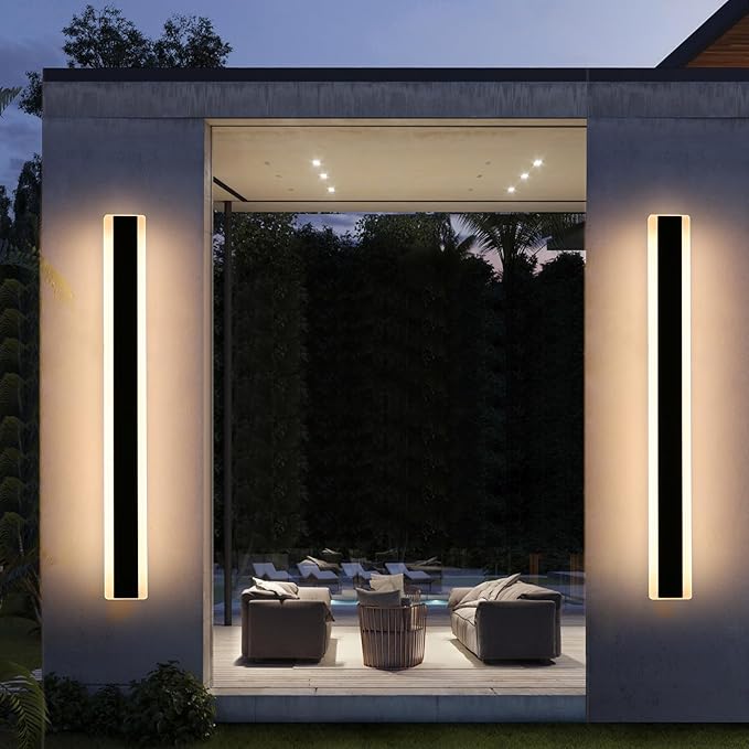 Mikeru 2Pack 57inch Outdoor Wall Light Fixtures, 3000/4500/6000K 3 Color Modern Black Linear Wall Lights Front Porch Light Wall Mounted Led Lighting for Basement, Shop,Garage Non-Dimmable