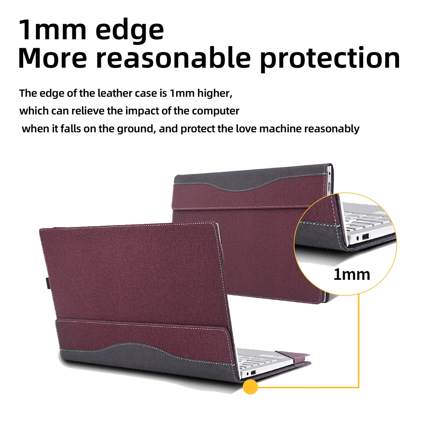 Laptop Case for DELL Latitude 5550 2-in-1 |Latitude 5540 5530 5520 Laptop All Inclusive Drop Case 15.6" PU Leather Inside Pocket Cover (Wine red)