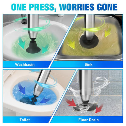 High Pressure Toilet Plunger, Air Drain Blaster Gun with Visual Barometer and Stainless Steel Plungers, Powerful Drain Clog Remover Tool for Sink, Toilet, Floor Drain - Heavy Duty Toilet Plungers